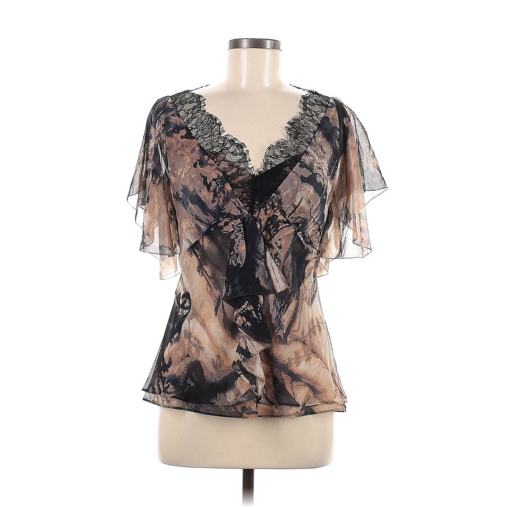 RARE Diane von Furstenberg Designer 100% Silk Whimsygoth Short Sleeve Top Sz 6
